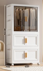 Verstärkter Moderner Aufbewahrungsschrank für Zuhause Schlafzimmer Baby-Kleiderschrank mit Rollen Mehrschichtiger Faltbarer Höhenverstellbarer Kleiderorganizer - Product Image 2