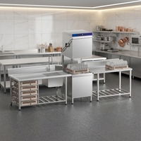 Lave-vaisselle commercial autonome de type capot en acier inoxydable 304, capacité 35+21L, température de nettoyage 60-65°C