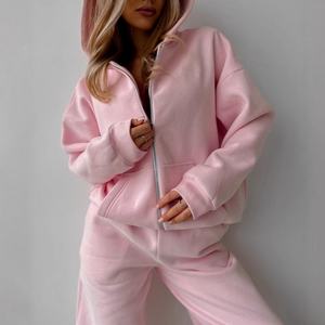 Ensemble de survêtement streetwear surdimensionné personnalisé avec logo OEM, 500 g/m², 100 % coton French Terry, sweat à capuche zippé et pantalon de jogging décontracté - Product Image 2