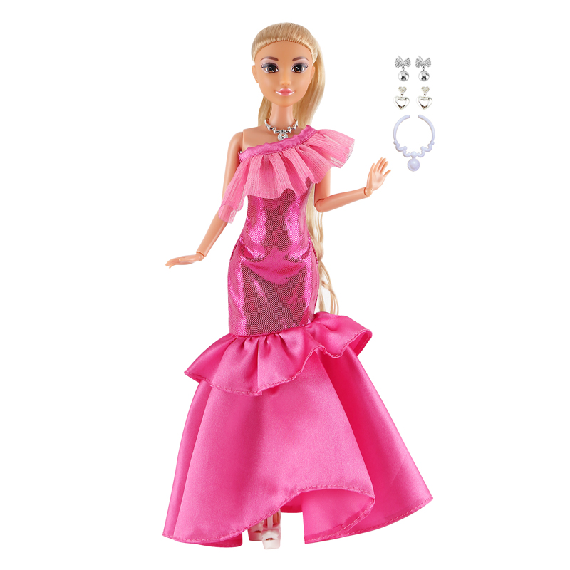 Anlily 11.5 Inch Brown Skin Fashion Doll with Pink Wave Dress