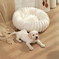Coussin rond moderne en peluche pour animaux de compagnie, haute densité, chaud pour l'hiver, en tissu rayé à poils longs, doux, confortable et lavable pour petits chiens, chats et lapins