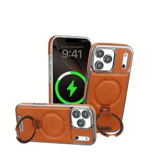 Funda de Lujo para Teléfono iPhone 17 15 Pro Max Plus, en Cuero PU con Electrochapado, Anillo Giratorio, Soporte Magnético y Protección Antigolpes - Product Image 1