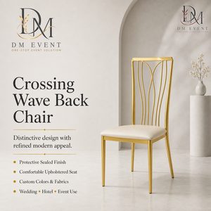 Wave Slat Back Gold Stainless Steel Wedding <b>Reception</b> <b>Chair</b> with White Cushion for Banquet Halls Wholesale Seating - Product Image 1