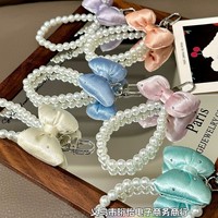 Accessoires de bijouterie : Chaîne de téléphone portable en argent, en forme de nœud et de cœur, avec perles artisanales, pour étui d'écouteurs et accroche-sac