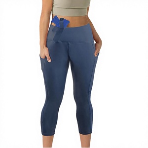 POVTY OEM Custom Printed Women's High-Waisted Casual Concealed Carry Compression Capri Yoga <b>Leggings</b> <b>with</b> Side <b>Pockets</b> - Product Image 2