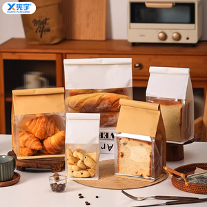 In Stock Brown White Toast Bakery Kraft Paper Bread Bag Waterproof Oilproof Flat Bottom With Clear Window for Sandwich Hot Dog - Product Image 3