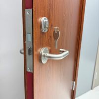 Porte coupe-feu en métal creux conforme aux normes des bâtiments commerciaux avec finition de peinture en spray bois réaliste, porte résistante au feu