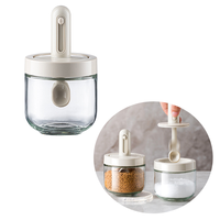 Pot à épices en verre de cuisine en gros avec couvercle à cuillère rétractable, hermétique et anti-fuite, pour sel, sucre, poivre