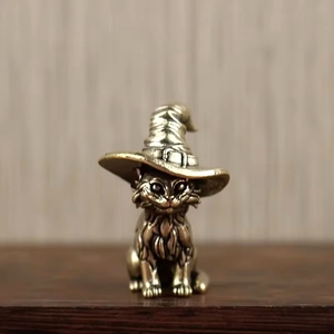 Statuette de <span class=keywords><strong>chat</strong></span> magique en laiton antique avec chapeau, décoration magique pour la maison et la chambre à coucher pour Halloween - Artisanat - Product Image 4