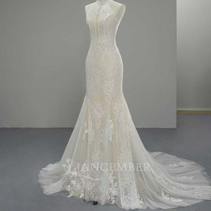 Robe de mariée sirène moderne SFY334 style bohème avec broderie florale en dentelle et appliques de cristaux - Product Image 2