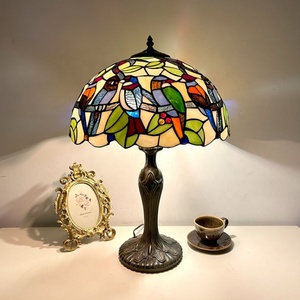 Lámpara de Mesa Tipo Domo LongHuiJing de 16 Pulgadas, Diseño de Dos Pájaros, Vidrio Emplomado, Ecológica, AC E26 LED 110V, para Sala de Estar o Lectura - Product Image 3