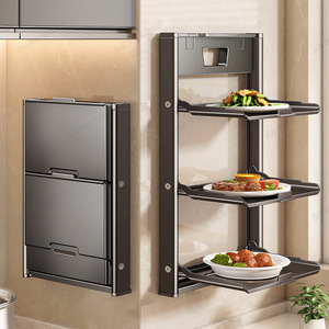 Estante plegable para montar en la pared de la cocina, estante de almacenamiento multicapa para servir platos, no requiere perforación - Product Image 5