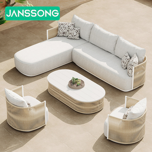 Conjunto de Muebles de Jardín, Sofás de Jardín, Muebles Metálicos para Piscina, Sofá en Forma de L, Conjunto de Patio, Sofá Moderno de Cuerda para Jardín y Piscina - Product Image 2