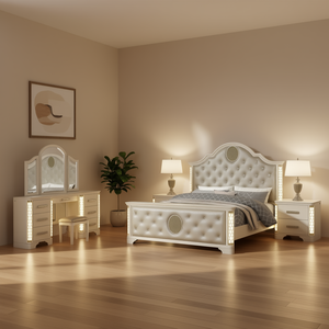 Ensemble de chambre à coucher Jasmine 4 pièces avec éclairage LED, design bois beige - Product Image 2