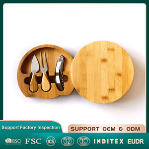 Natural House 100% <span class=keywords><strong>Plateau</strong></span> à <span class=keywords><strong>Fromage</strong></span> en Bois <span class=keywords><strong>de</strong></span> Bambou Biologique Planche à Découper avec 3 Couverts - Product Image 1