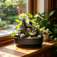 Fontaine de table en céramique Zen avec lanterne en pierre et plante succulente pour la décoration de bureau à domicile, cadeau de relaxation intérieur