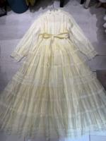 Robe longue vintage pour femme, manches lanternes, dentelle à volants, taille cintrée, version longue, robes de soirée pour femme