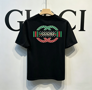 2026 Casual Fashion Breathable 100% Cotton Oversized Hip-Hop GG Retro Gu cci Summer Short-Sleeved T-<b>Shirt</b> For Men - Product Image 2