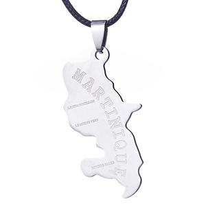 SC collier à cordes tressées en acier inoxydable pour femme, pendentif de la carte de la France, de la guinée, de la Martinique et de la Lareunion - Product Image 4