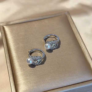 WENCHI Women's 1597 Natural Pearl <b>Crystal</b> <b>Earrings</b> with Feather Detail Lightweight Elegant Ear Buckles Manual Fulfillment - Product Image 5