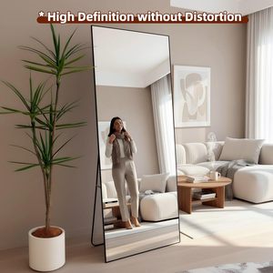 Full Length <b>Mirror</b> 56x21 Black <b>Rectangle</b> Floor <b>Mirror</b> With Stand Aluminum Alloy Frame Tempered Glass Minimalist Design - Product Image 4
