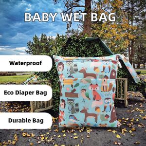 Bolsa Impermeable para Pañales de Bebé con Doble Bolsillo, Bolsa Reutilizable para Pañales de Tela, 30*40, con Estampado - Product Image 3