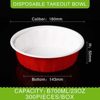 Bol en plastique jetable de calibre 180, rouge et blanc bicolore, rond, 700/900/1050 ml, pour emballage de repas chauds à emporter