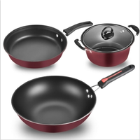 Ensemble de cuisinier 3 pièces en gros Casseroles et poêles antiadhésives Revêtement en granit Casserole à soupe antiadhésive Batterie de cuisine