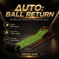 Tapis de putting de golf avec retour automatique de balle, green d'entraînement portable en gazon artificiel pour l'intérieur et l'extérieur