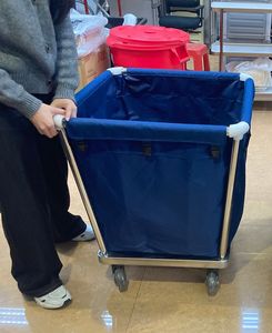 하이 퀄리티 스테인레스 스틸 병원 및 호텔 룸 서비스 세탁 트롤리 현대적인 디자인과 블루 가방 린넨 바구니 욕실 사용 - Product Image 6