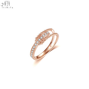 Mayorista de Joyería Fina de Hong Kong, Serie de Anillos con Cuentas de Oro Rosa de 18K y Diamantes Naturales, Anillo de Doble Banda para Mujer, Regalo Especial - Product Image 1