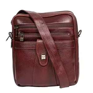 Unisex Handmade 10x9 Inch <b>Genuine</b> <b>Leather</b> Side <b>Bags</b> Casual Vintage Style with Fashionable Zipper Closure and Cotton Lining - Product Image 1