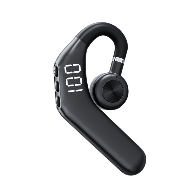 Large Wireless Business Rotation Air Conduction Headset Single LED Power Display Black Ear Hook Button Control Digital Display