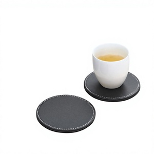 PU Leather Classic Round <b>Coaster</b> Set-Eco-Friendly & Durable Reusable <b>Drink</b> <b>Coasters</b> for Coffee Tea Beer & More - Product Image 1