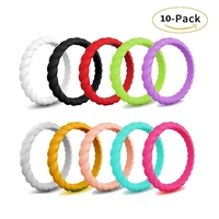 Ensemble de bagues fines en silicone tressé multicolores de 3 mm de largeur, vente en gros