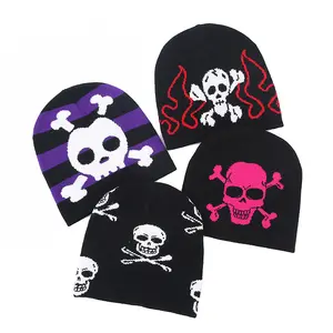 2022 Skully Beanie Topi Beany Topi Rajut Musim Dingin Topi Akrilik Unisex Skull Toque Custom Hang Tag Halloween Topi