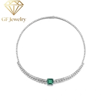 Collier GF Jewelry avec pierre centrale émeraude de 10 carats créée en laboratoire, collier tennis en or 18 carats avec diamants baguette de laboratoire