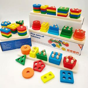 Jouets éducatifs pour enfants, ensemble arc-en-ciel, blocs de construction en bois créatifs Montessori, jouets d'empilage pour enfants - Product Image 2