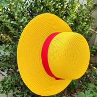 Sombreros Divertidos de Paja de Luffy al por Mayor, Sombreros de Cosplay Personalizados para Fiestas de Verano al Aire Libre, Amarillos, de One Piece, Servicio OEM ODM, para Adultos, Hombres, Lisos