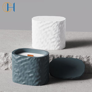 C & H Vente en gros Logo personnalisé Original Mat Vaisseaux de bougie en ciment vide Pot à bougie en béton <span class=keywords><strong>gris</strong></span> avec couvercle - Product Image 2