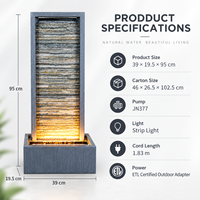 Fontaine d'eau extérieure moderne en métal, mur d'eau vertical avec cascade et éclairage LED pour jardin, patio, hôtel, décoration