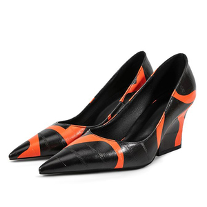 Sandales à talons compensés épais pour femmes, grande taille 45, motif artistique, talons carrés classiques, coupe large, escarpins habillés - Product Image 4