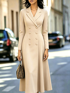 Nuevo Vestido Blazer Elegante de Doble Botonadura con Falda Larga Maxi y Cintura Ajustada para Mujer, Atuendo Formal - Product Image 5