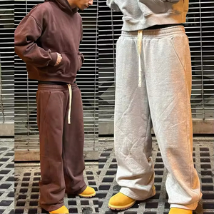 Breathable Anti-pilling Wide Straight Leg Custom Heavyweight 500 GSM Cotton Fleece Track Flared <strong>Jogger</strong> <strong>Men's</strong> <strong>Baggy</strong> Sweatpants - Product Image 2
