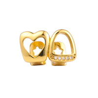 Grillz dentaires Hip Hop en or, motif cœur creux, 2 pièces/ensemble, finition brillante, bicolore, pour usage quotidien, style dents de vampire, accessoire de bijouterie tendance