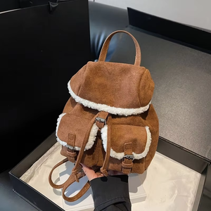 Mochila de lana sintética personalizada para mujer, riñonera pequeña de forro polar para uso diario, venta al por mayor - Product Image 2