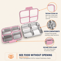 Boîte à lunch bento Risheng sans BPA, chauffable, étanche, 4 compartiments, mignonne, pour nouveau-nés et enfants, avec couvercle transparent, en acier inoxydable de qualité alimentaire, pour l'école