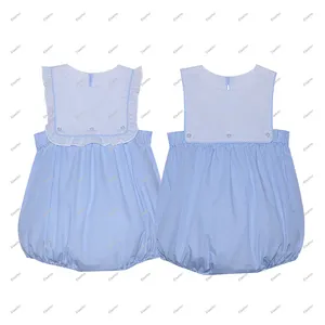 New model blue stripe baby girl bubble rompers summer lace infant sunsuit toddler newborn girls clothes