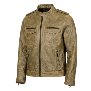 Veste en cuir classique pour homme, cuir de vache véritable, finition vieillie, veste de motard vintage pour la vente en gros - Product Image 1