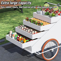 Accessoires pour café : Tricycle mobile orange avec parapluie pour la vente de snacks, bonbons, fleurs, événements de mariage, en acier inoxydable résistant à la rouille